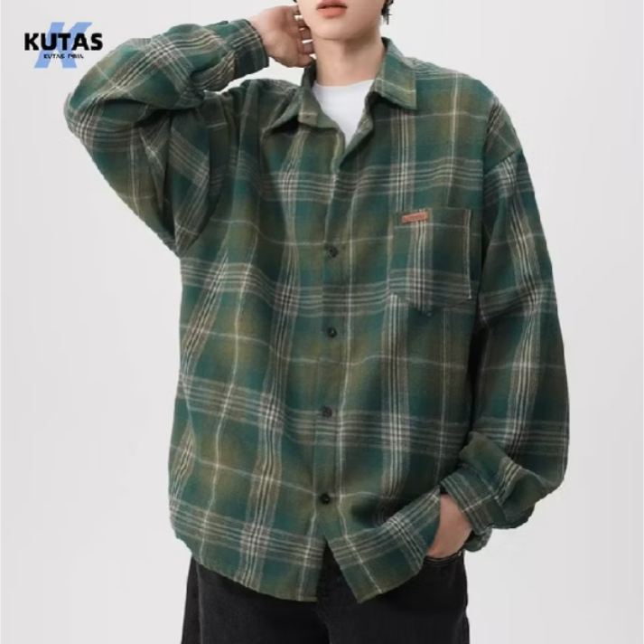 Kameja lengan panjang casual kotak kotak